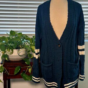 Arizona Jean Co - Oversized Cardigan Navy Blue w/ White Stripes